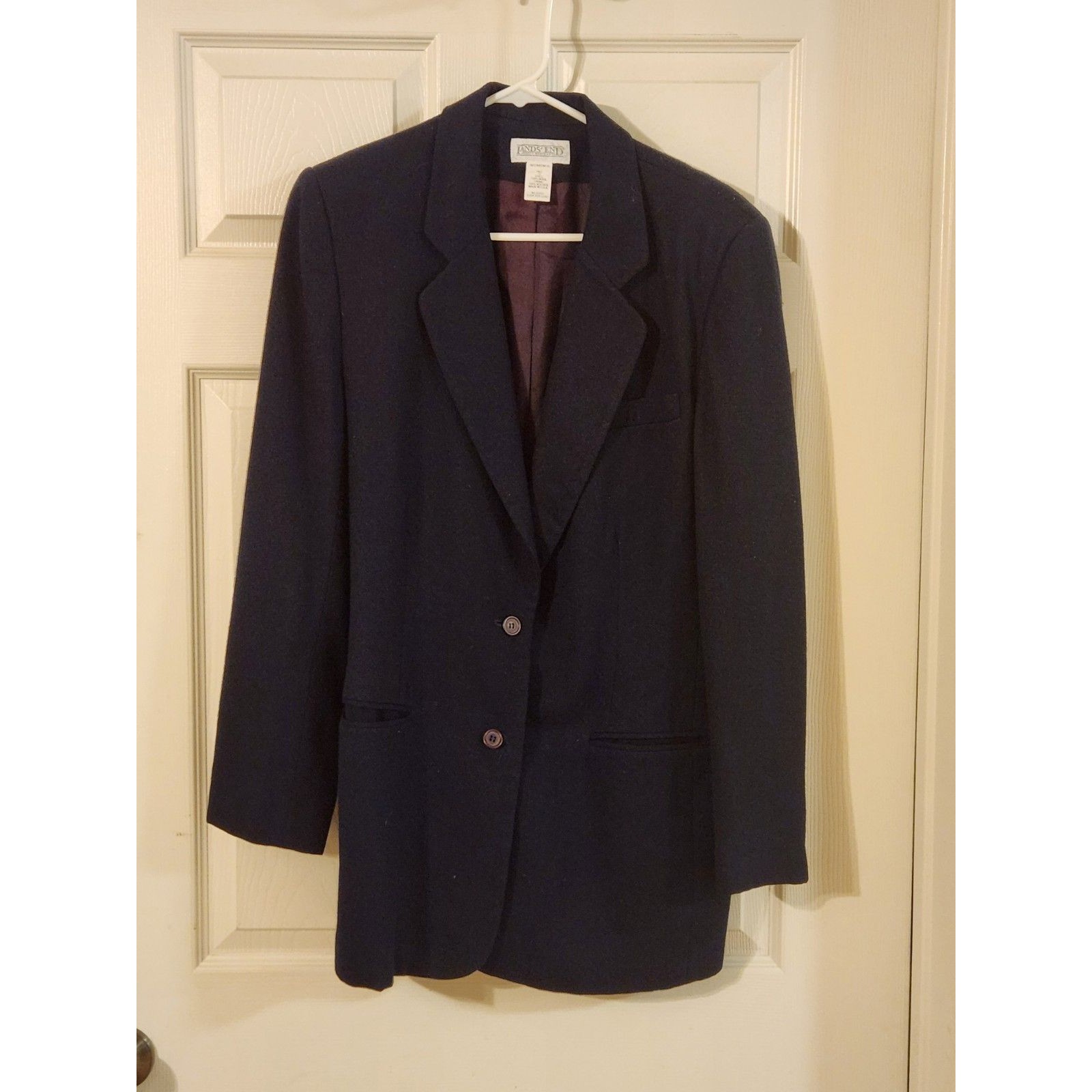 Lands End Women Direct Merchant 2 Button Front Wool Black Blazer Made In Usa